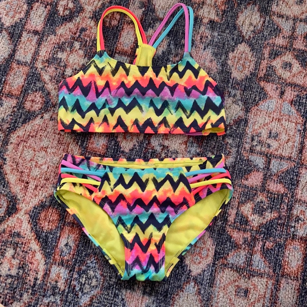 Cat & Jack girls M two piece swimsuit neon colors